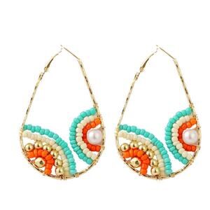 Teardrop Hoop Bead  Earrings